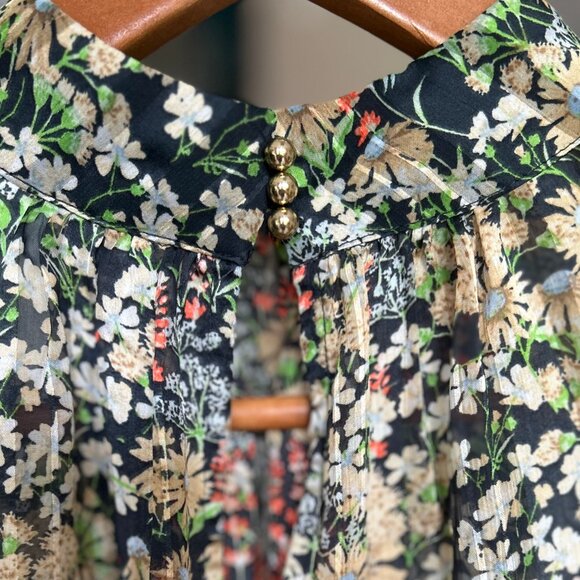 H&M Floral Long Sleeved High Neck Lightweight Blouse Navy Multi Womens Size XS - Picture 5 of 12